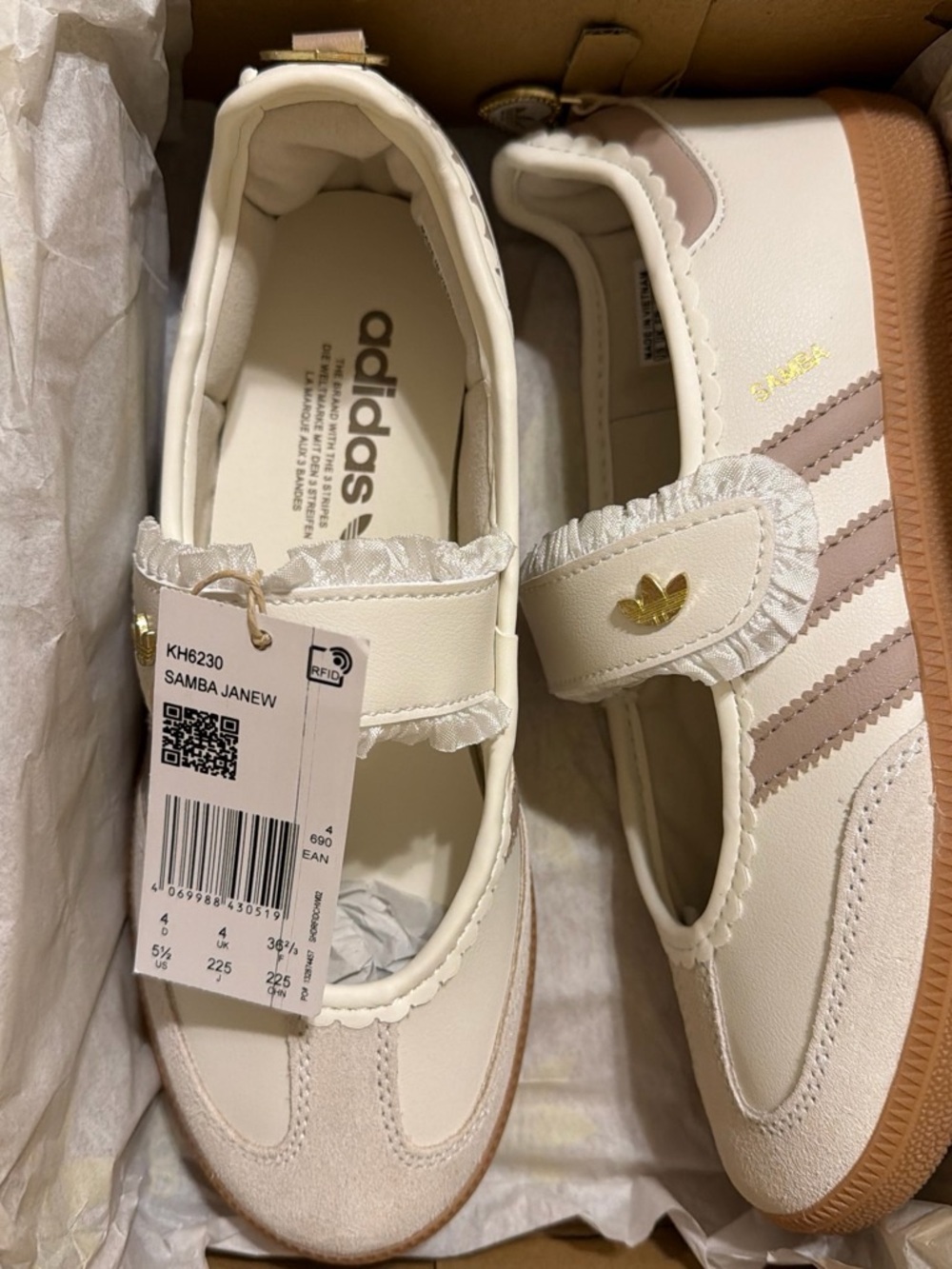 adidas Kids Samba Janew Mary Jane Sneakers - Cream with Pink Accents